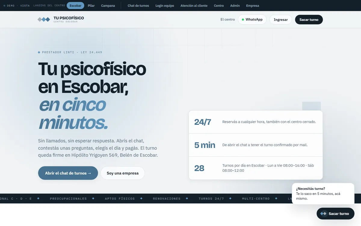 Portada de Tu Psicofísico con el chat para sacar turno en cinco minutos