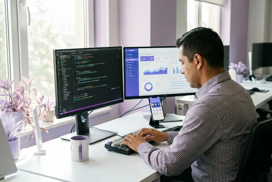 Desarrollador programando un sistema de gestión