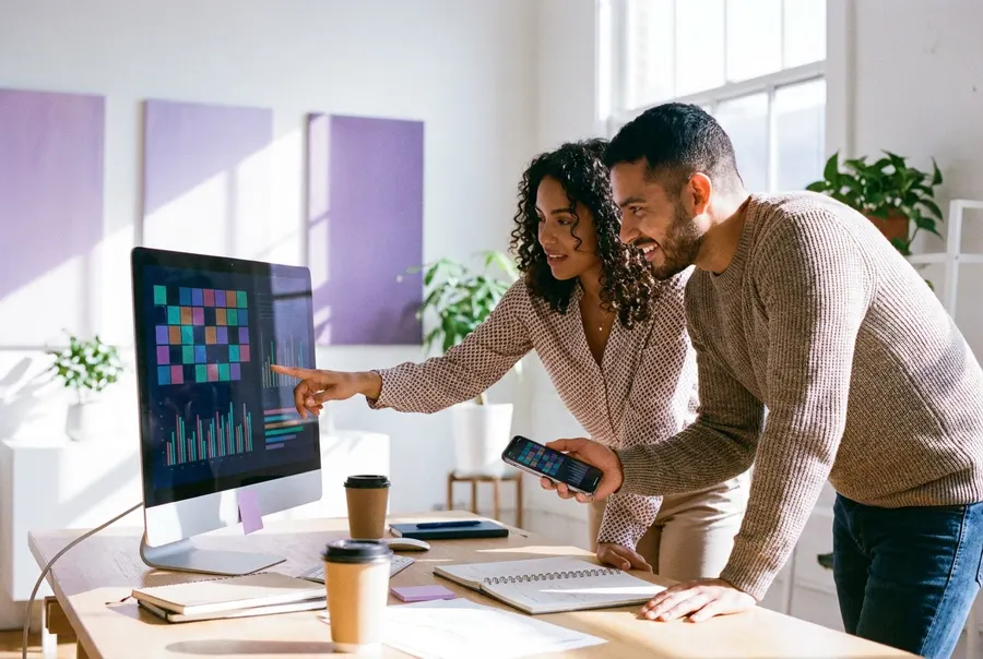 Equipo de marketing revisando una campaña en redes