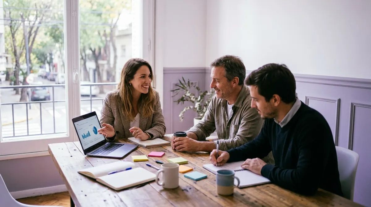 Reunión de trabajo entre el equipo de Comnic y un cliente